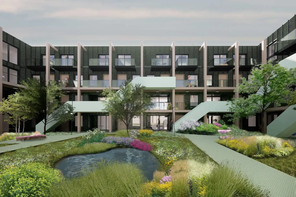 Achtergevel met daktuin en terrassen