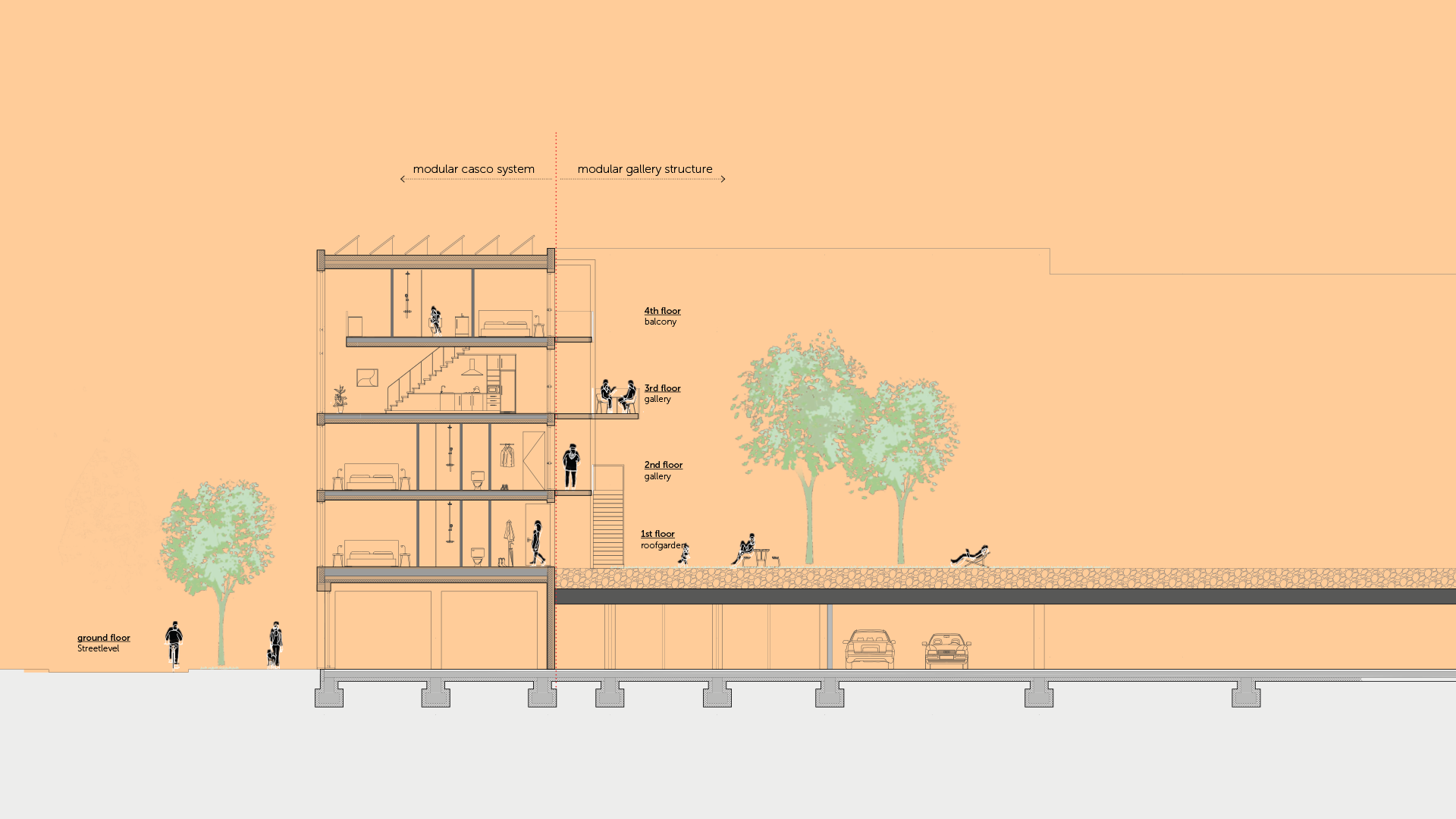 schets doorsnede van woongebouw