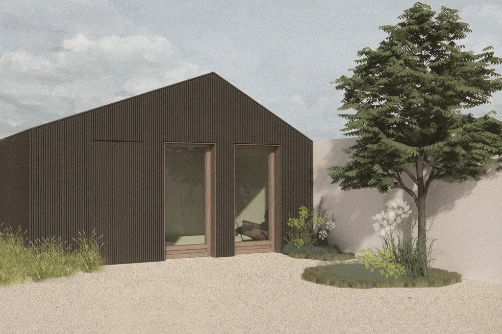 voorgevel van tuinhuis